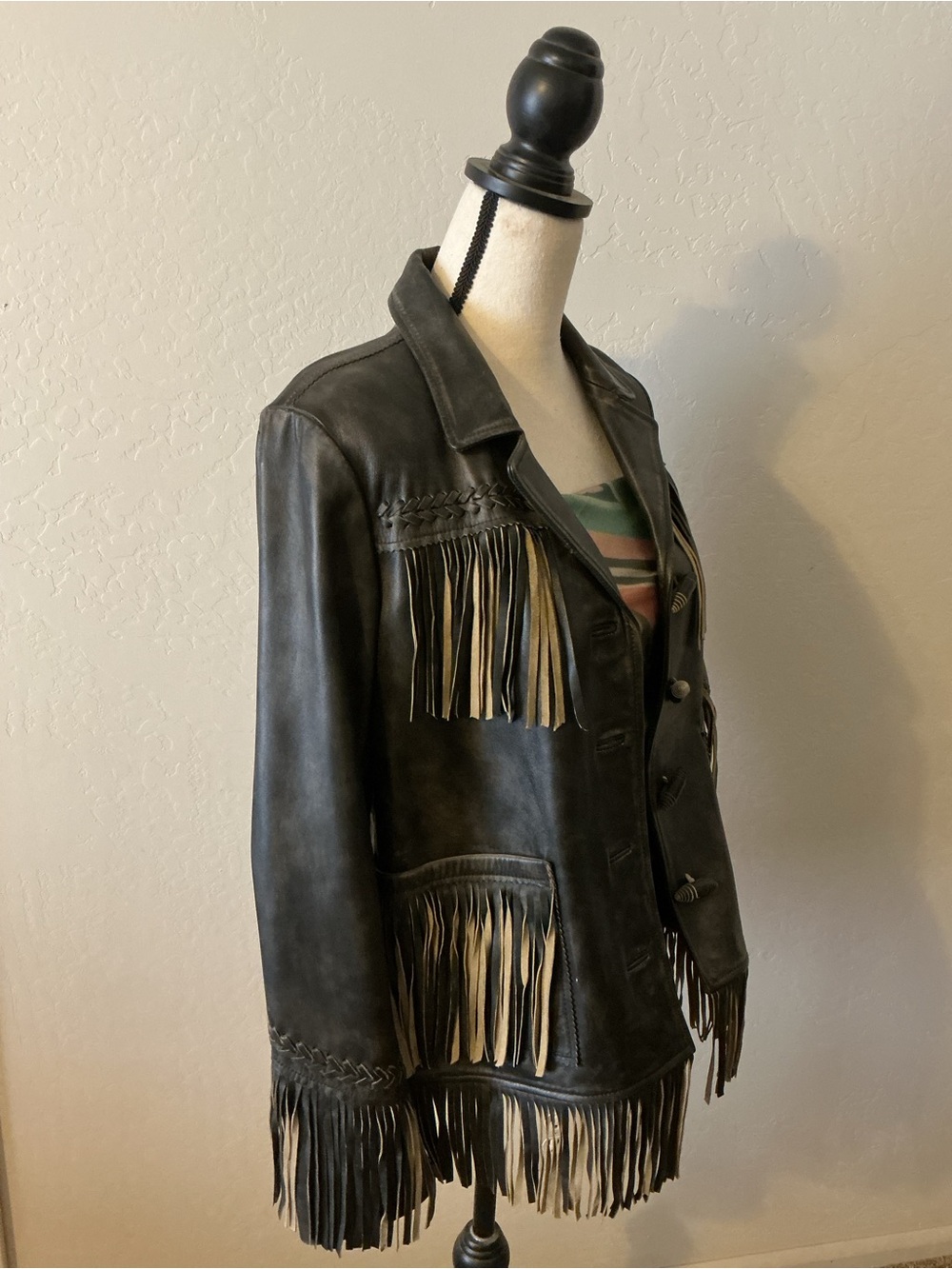 Scully Brown Leather Fringe Jacket with Tan Fringe - Picture 2 of 9